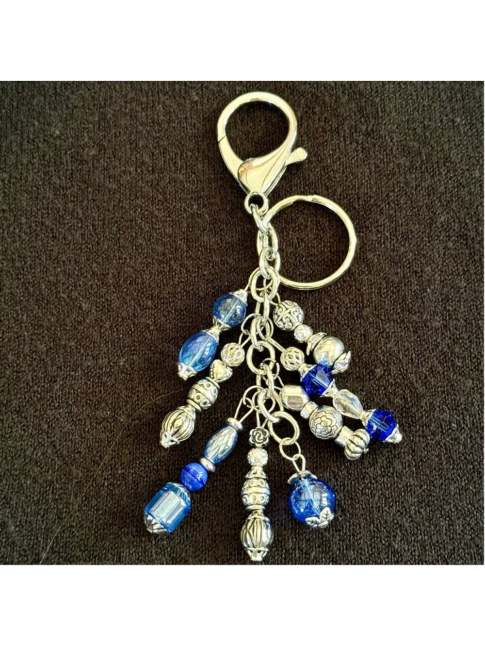 NEW Sky Blue Crystal Beaded Bag Charm Keychain Handmade One of a Kind NWT (#10)